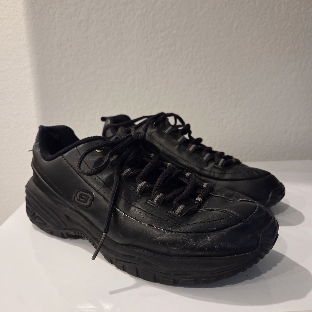 Womens Sketchers Work Black Leather Slip Resistant Shoes 7.5